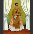 Frida Paintings - Self Portrait Dedicated to Leon Trotsky Between the Curtains by Frida Kahlo